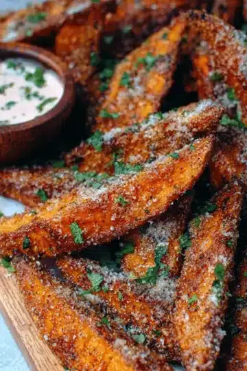 Garlic Parmesan Sweet Potato Wedges