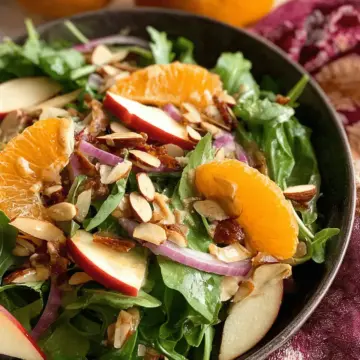 Orange Apple Arugula Salad Recipe With Honey Roasted Almonds & Ginger Dressing