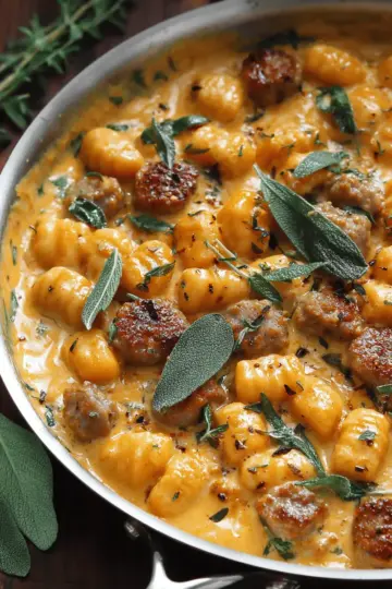 Creamy Butternut Squash Gnocchi with Sausage, Thyme, and Sage