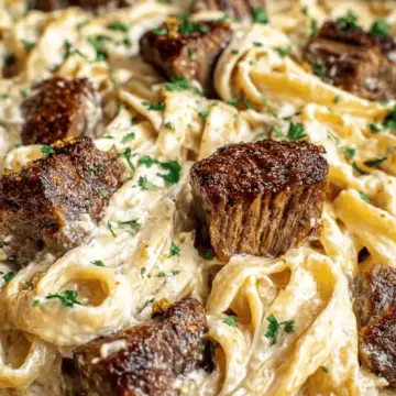 Garlic Butter Steak with Parmesan Alfredo
