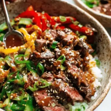 Korean BBQ Steak Bowls with Spicy Sesame Dressing