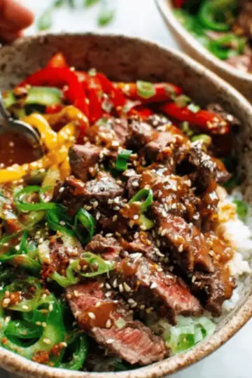 Korean BBQ Steak Bowls with Spicy Sesame Dressing