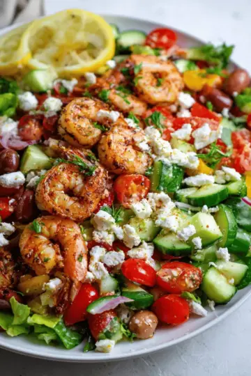 Mediterranean Chopped Salad with Lemon Garlic Shrimp