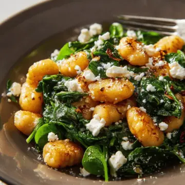 Crispy Gnocchi With Spinach and Feta