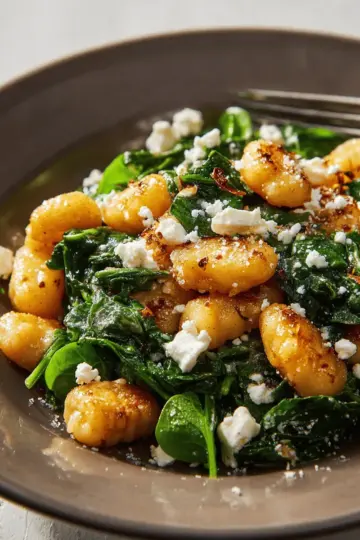 Crispy Gnocchi With Spinach and Feta