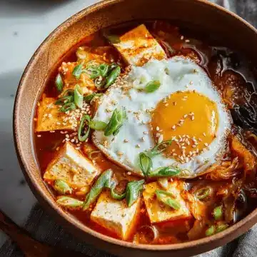 Kimchi-Tofu Soup with Sesame & Egg