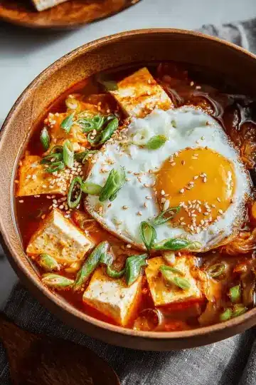 Kimchi-Tofu Soup with Sesame & Egg