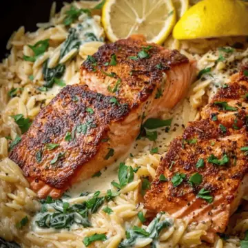Pan-Fried Salmon with Creamy Lemon Orzo
