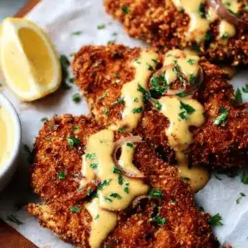 Pretzel Crusted Chicken with Cheddar-Mustard Sauce