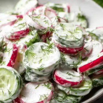 Cucumber Radish Salad w/ Yogurt Dill Dressing