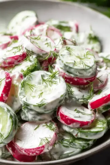 Cucumber Radish Salad w/ Yogurt Dill Dressing
