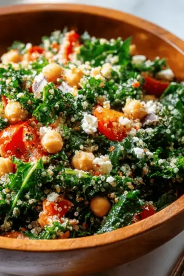Kale Quinoa and Chickpea Salad with Lemon Vinaigrette