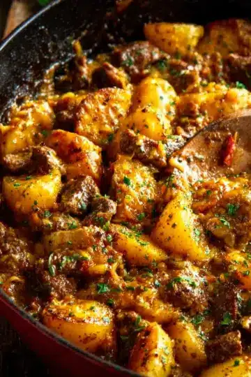 Cheesy One Pot Beef and Potatoes