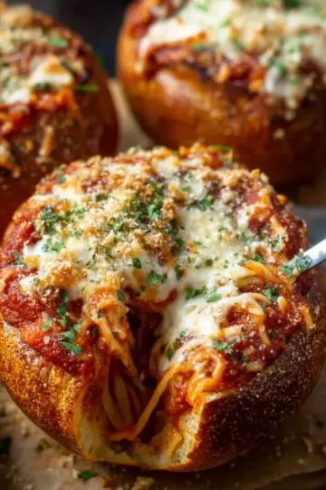 Spaghetti Garlic Bread Bowls