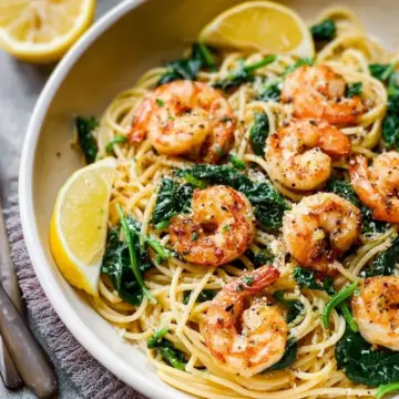 Lemon Garlic Shrimp Pasta With Spinach