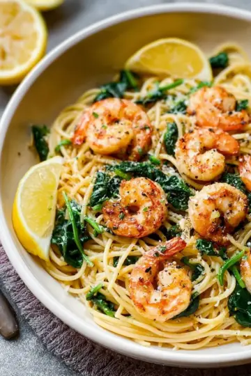 Lemon Garlic Shrimp Pasta With Spinach