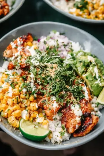 Street Corn Chicken Rice Bowls