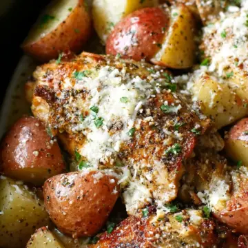 Slow Cooker Garlic Parmesan Chicken and Potatoes