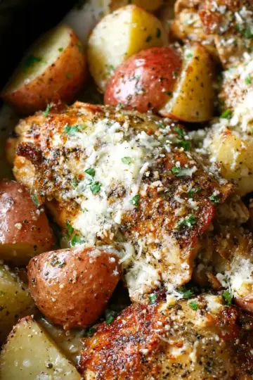 Slow Cooker Garlic Parmesan Chicken and Potatoes