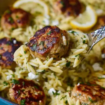 One-Pan Greek Chicken Meatballs and Lemon Orzo