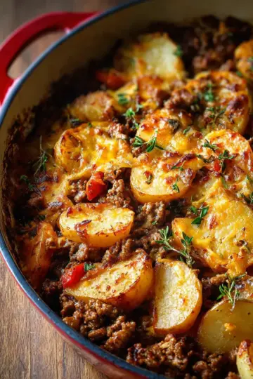 Cheesy One Pot Beef and Potatoes