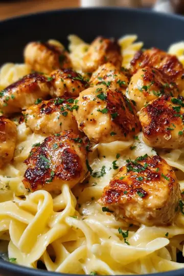 Garlic Butter Chicken Bites with Creamy Parmesan Pasta