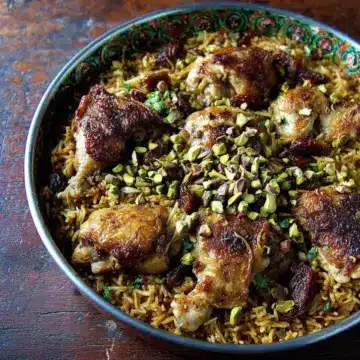 Moroccan-Spiced Chicken and Rice with Dates and Pistachios