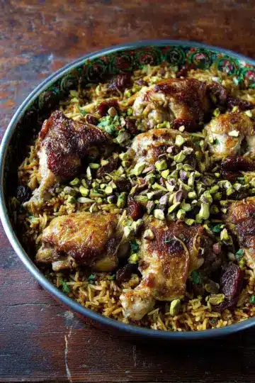 Moroccan-Spiced Chicken and Rice with Dates and Pistachios