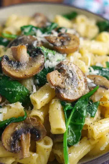 Garlic Parmesan Pasta with Spinach and Mushrooms