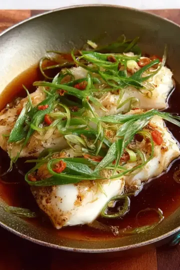 Steamed Cod with Ginger and Scallions