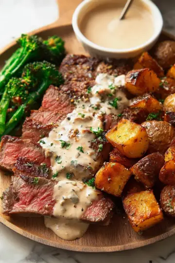 Steak and Potatoes (with Creamy Garlic Sauce!)