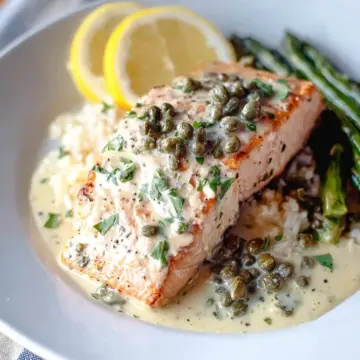 Garlic Poached Salmon with Creamy Lemon Caper Sauce
