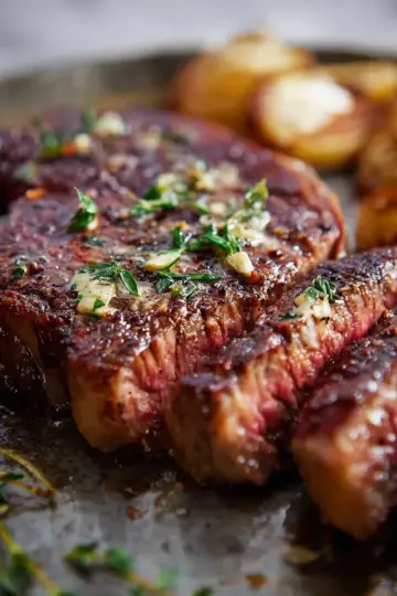 Pan Seared Buttery Garlic Ribeye Steak