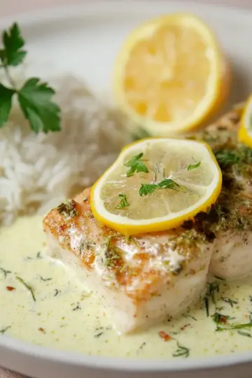 Baked Fish With Lemon Coconut Cream Sauce (Easy Weeknight Dinner)