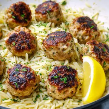 Easy Greek Chicken Meatballs with Lemon Orzo