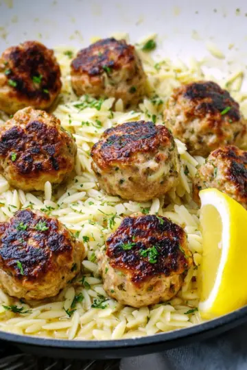 Easy Greek Chicken Meatballs with Lemon Orzo