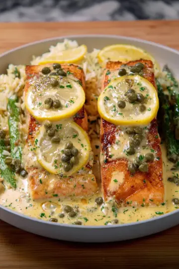 Easy One Pan Creamy Lemon Caper Butter Salmon