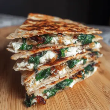 Quesadilla Recipe with Feta, Spinach and Caramelised Onions