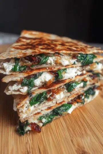 Quesadilla Recipe with Feta, Spinach and Caramelised Onions