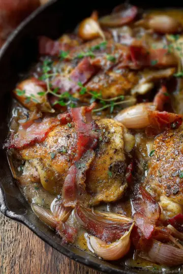 Chicken Fricassée with Shallots and Bacon