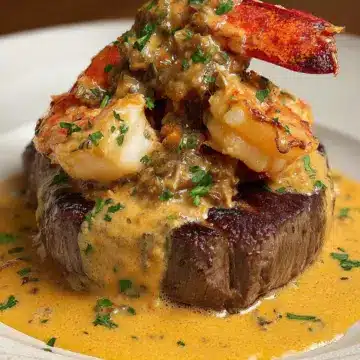 Steak with Shrimp and Lobster Sauce