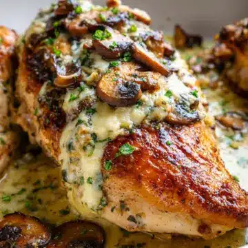 Cheesy Garlic Butter Mushroom Stuffed Chicken