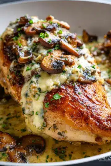 Cheesy Garlic Butter Mushroom Stuffed Chicken