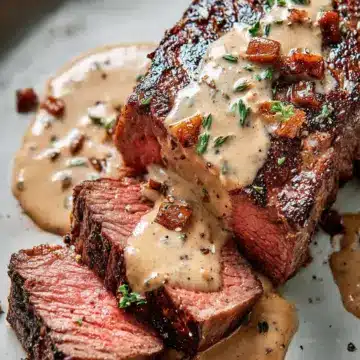 Steak With Bourbon Garlic Cream Sauce