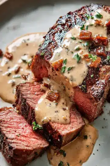 Steak With Bourbon Garlic Cream Sauce