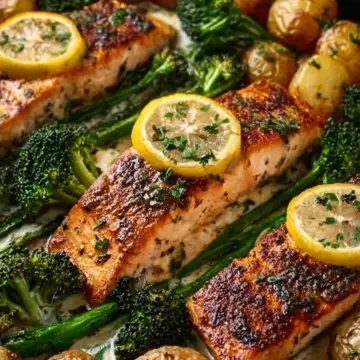 Lemon Butter Salmon with Crispy Potatoes and Broccoli
