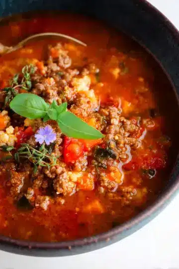 Mediterranean Ground Beef and Cauliflower Soup