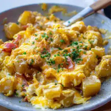 Cheesy Potato Egg Scramble