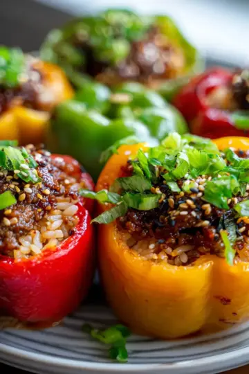 Korean Beef Bulgogi Stuffed Bell Peppers with Rice Delight