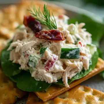 High Protein Chicken Salad on Crackers